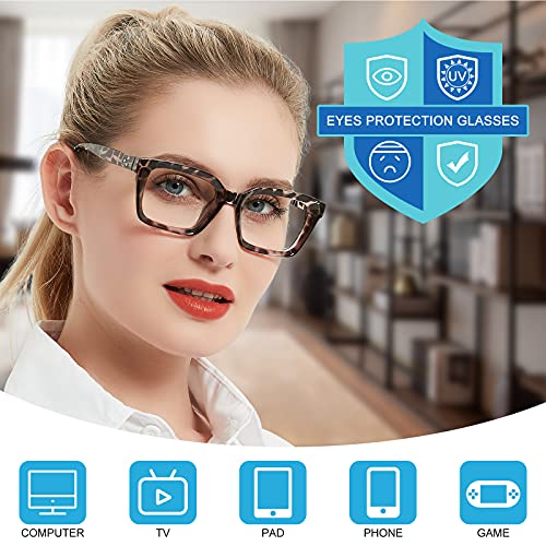 Image of Large Square Blue Light Blocking Reading Glasses Women Oversized Computer Readers 1.0 1.5 2.0 2.5 3.0 3.5 Leopard 1.00