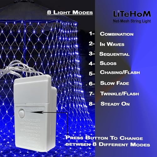 Image of Led Net Mesh String Lights - Diwali Lights, Led Lights for Home Decoration 9.8Ft X 6.6Ft 192 LEDs 8 Modes (Blue Net Mesh)