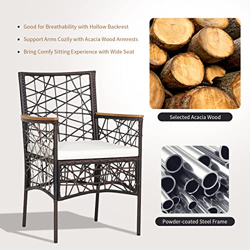 Tangkula Set Of 2 Outdoor Dining Chairs, Patiojoy All-Weather Pe Wicker Patio Bistro Chairs With Acacia Wood Armrests And Soft Cushions, Outdoor Armchairs For Porch, Garden, Poolside And Backyard #TOP7