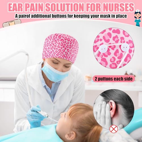 Image of Unittype 4 Pcs Nurse Caps for Women Nursing Working Caps with Button and Sweatband Adjustable Elastic Scrub Hats for Dentist