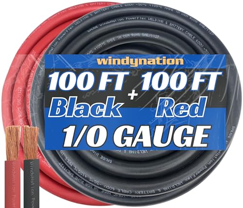 Image of WNI 1 /0 Gauge 100 Feet Black 100 Feet Red 1 /0 AWG Ultra Flexible Welding Battery Copper Cable Wire - Made in The USA - Car, Inverter, RV, Solar