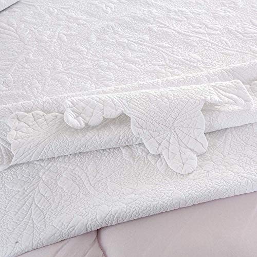 Brandream White Quilts Set Queen King Size Coverlet Set Farmhouse Bedding 100% Cotton Queen Size Quilted Bedspreads(Quilt 98X106 With Standard Size Pillow Shams) #TOP5