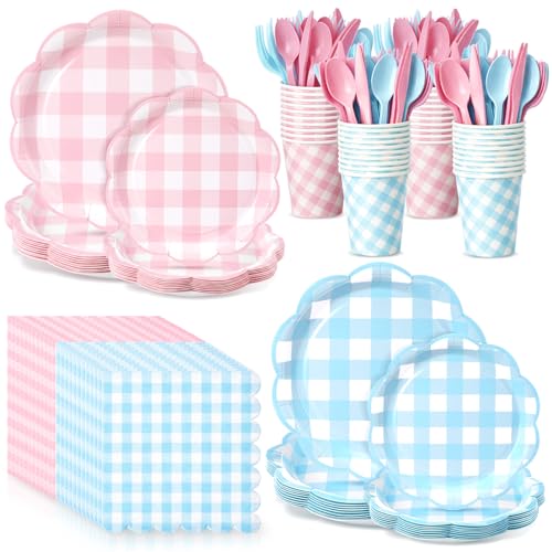 Acellegic 168 Pcs Baby Gender Reveal Plates and Napkins Set by Acellegic - Used condition - US$19.14