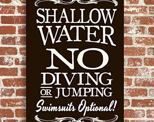 NOT BRANDED Shallow Water No Diving or Jumping Swimsuits Optional Wood Sign 12x16inch