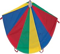 Champion Sports 12ft Multi-Colored Parachute - Heavy-Duty Rip-Stop Nylon, 8 Handles for Kids Group Games & PE Class