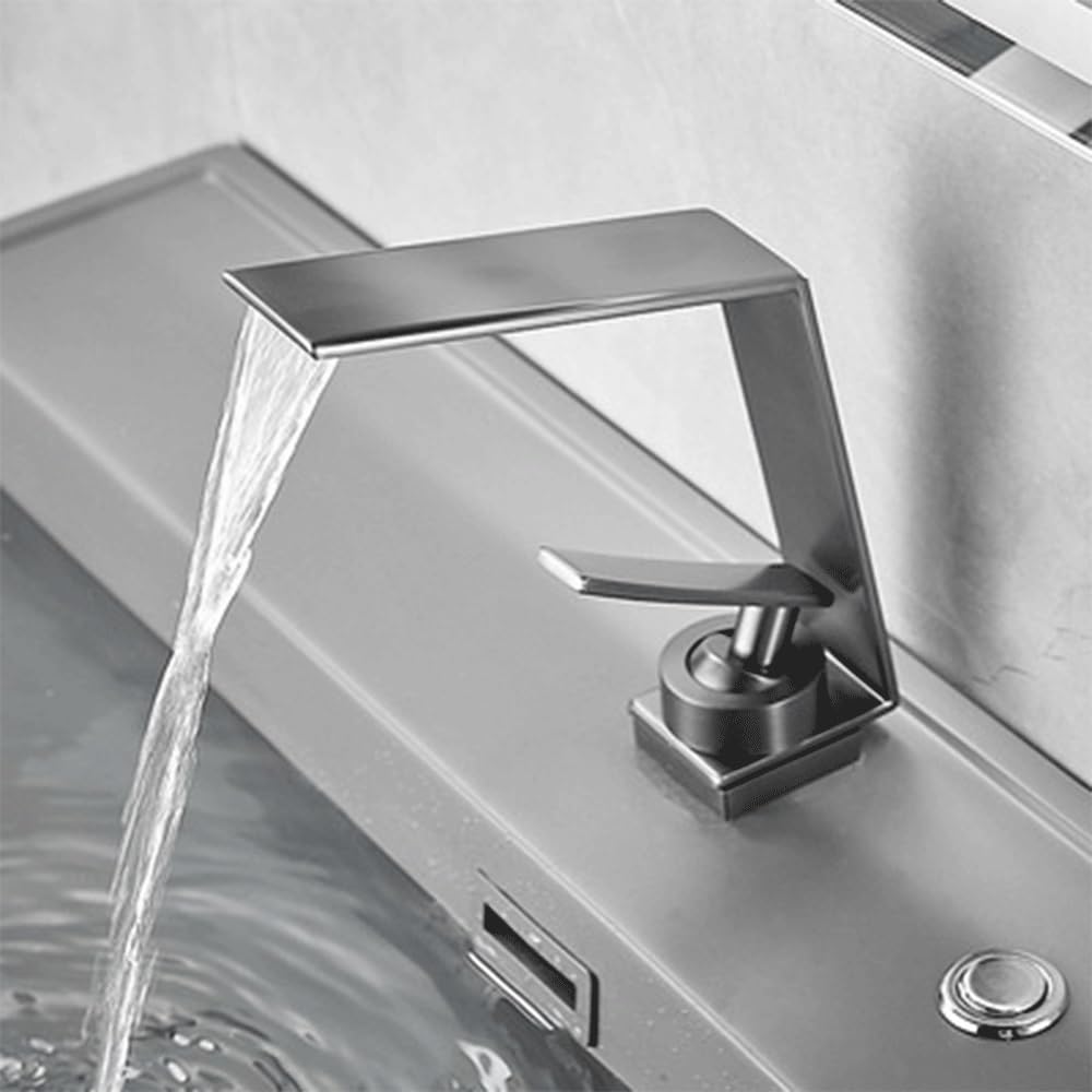 Mitigeur de vanité moderne carré robinet argenté avec 2 tuyaux d'alimentation