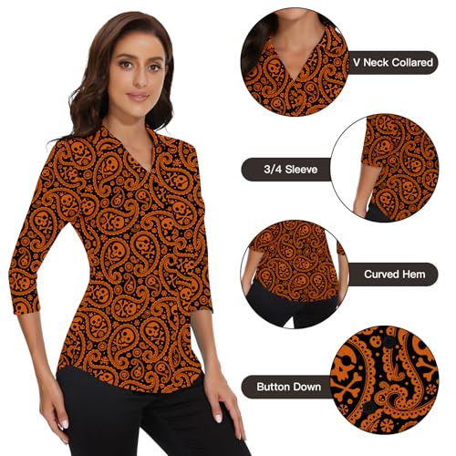 Image of Soneven Womens Golf Polo Shirts 3 /4 Long Sleeve V Neck Button Down Shirts Business Causal Work Blouses Tops
