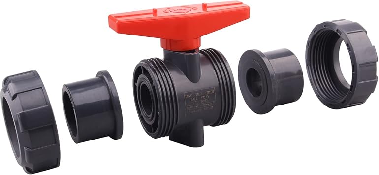 DERNORD PVC True Union Ball Valve with Full Port, EPDM O-Rings, and Reversible PTFE Seats,Rated at 200 PSI (1 inch Socket)