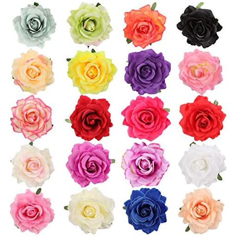 bluesees Rose Flower Hair Clips, 20pcs Women Flower Hair Accessories Wedding Artificial Hair Flower Clip Buttonhole Corsage Brooch Pins Accessories for Lady Girl Bridal Cover