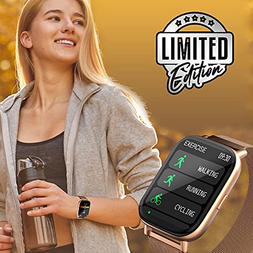 Image of ZEBRONICS ZEB-FIT5220CH Smart Fitness Watch with 2.5D Curved Glass 4.4cm Square Display, SpO2, BP, HR Monitor, IP68 Water Proof, 8 Sports Mode, Metal Body & Strap(Gold Metal) (Mettalic Gold)
