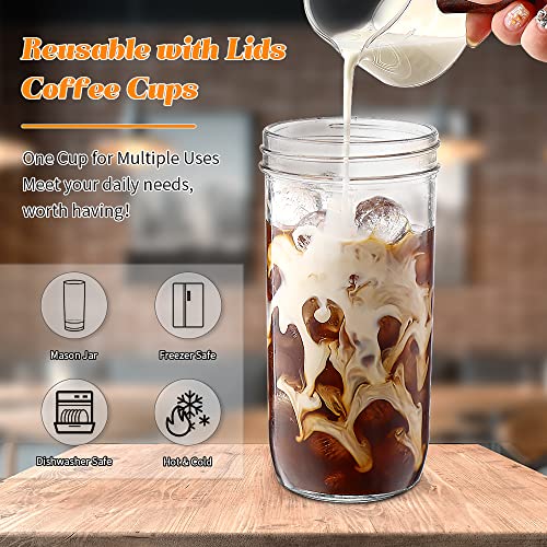 Dwts Danweitesi Mason Jar With Lid And Straw, 24Oz Glass Cups With Lid And Straws 【4 Pack】, Drinking Glasses-Wide Mouth Reusable Drinking Glasses- Iced Coffee Cups Glass With Lids,Vasos De Vidrio #TOP6