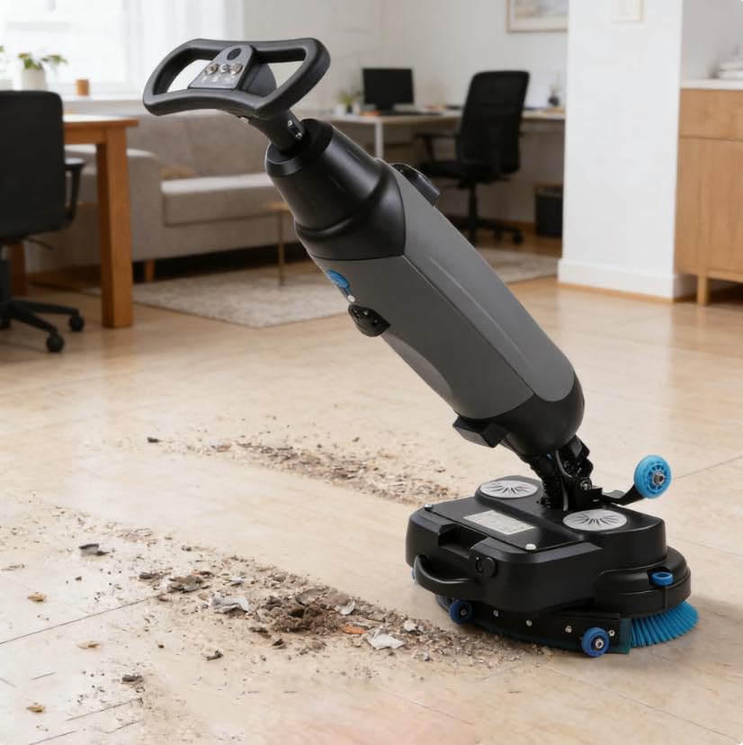 CGLYYDS Lavapisos Profesional, compacta y portátil, a batería, autonomía de 90-120 Minutos, Ancho de Limpieza de 43 cm, cepillos Dobles rotativos y Cabezal Giratorio de 360° Grey