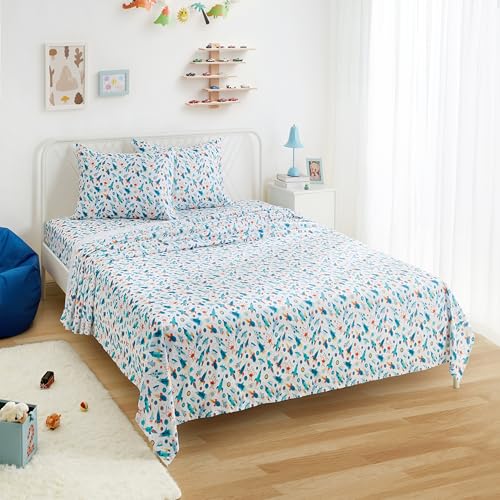 Amazon Basics Kids Soft Easy-Wash Microfiber 4-Piece Sheet Set with Pillowcase Queen Cosmic Adventure