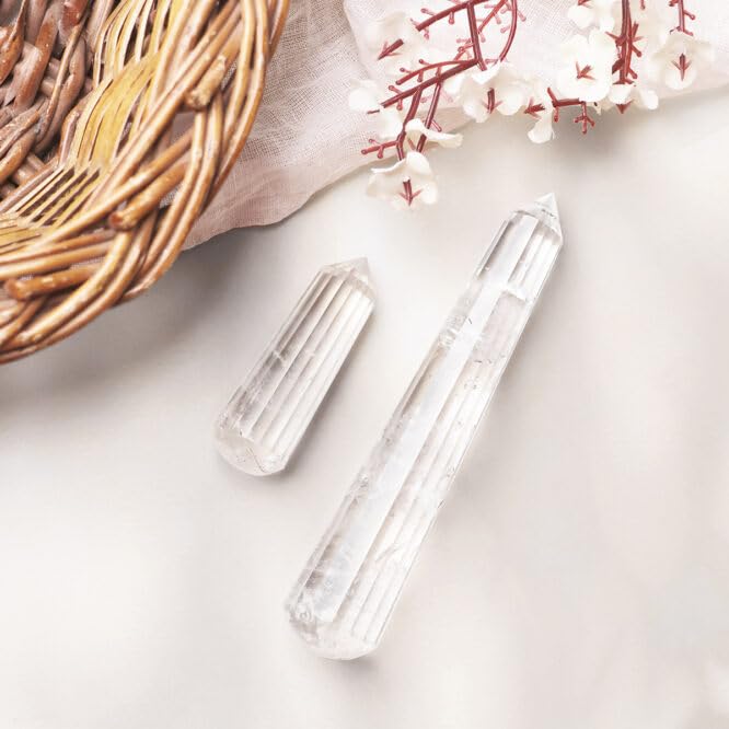 Image of Clear Quartz Crystal Wand Point (100-120g) Natural Polished Gemstone for Reiki, Meditation, Chakra Healing, Energy Amplification, Massage Therapy, Feng Shui Decor & Gifting