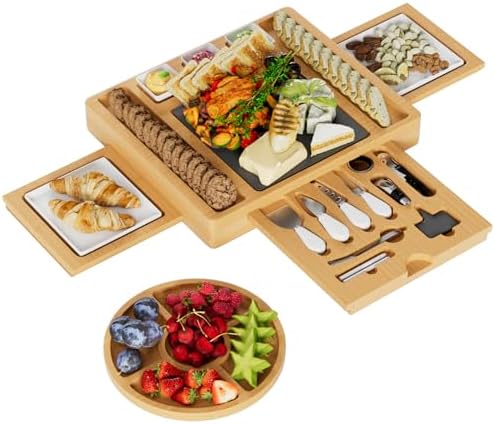 Bamboo Cheese Board Gift Set - Charcuterie Boards Set,Wedding Gifts for Couple, House Warming Gifts New Home,Birthday Gift for Women or Men
