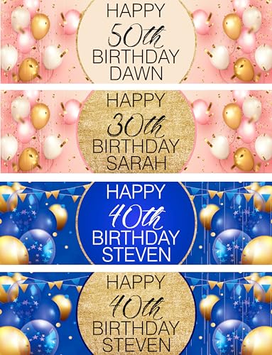 Personalised Birthday Banners | 16th, 18th, 21st, 30th, 40th, 50th, 60th, 70th | Birthday Decorations for Him & Her