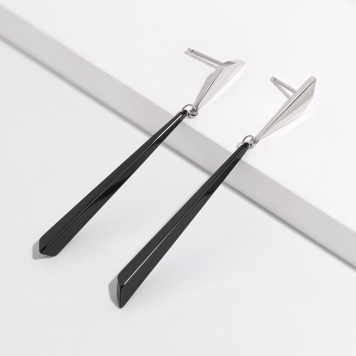 Meissa Pendientes Largos Negros para Mujer en Plata de Ley 925 y Cerámica con Circonitas Pendientes Colgantes Elegantes Hipoalergénicos Regalo de Moda para Cumpleaños Boda Fiesta
