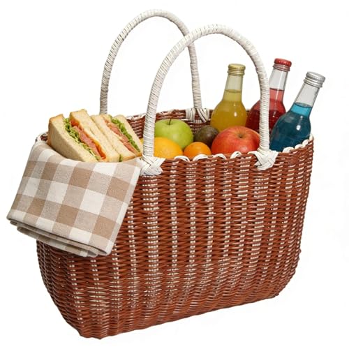 Cesta tejida | Bandeja de almacenamiento portador con tapa abierta | Cesta de mercado | para almacenamiento de alimentos vegetales frutas cocina picnic al aire libre camping