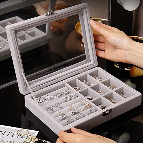 Sarjak Jewellery Box Jewelry Organiser 9 Grids Jewelry Storage Case, Velvet Lockable Jewellery Organiser, Tray, Ring Storage Slot, Ring Jewellery Display Storage Box Tray [MULTICOLOR]