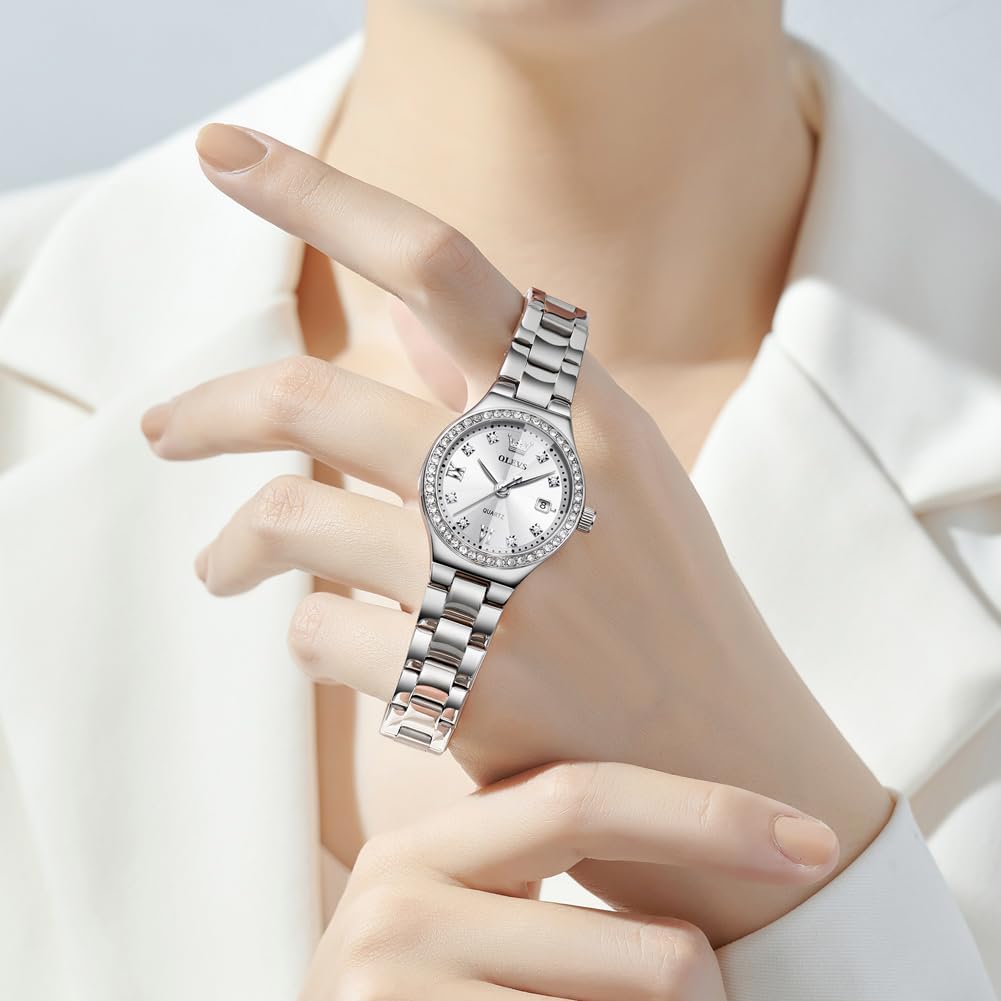 OLEVS Watch Women Silver Watch for Women Luxury Diamond Womens Watches for Small Wrist Stainless Steel Waterproof Analog Quartz Date Elegant Reloj para Mujer - Image 4