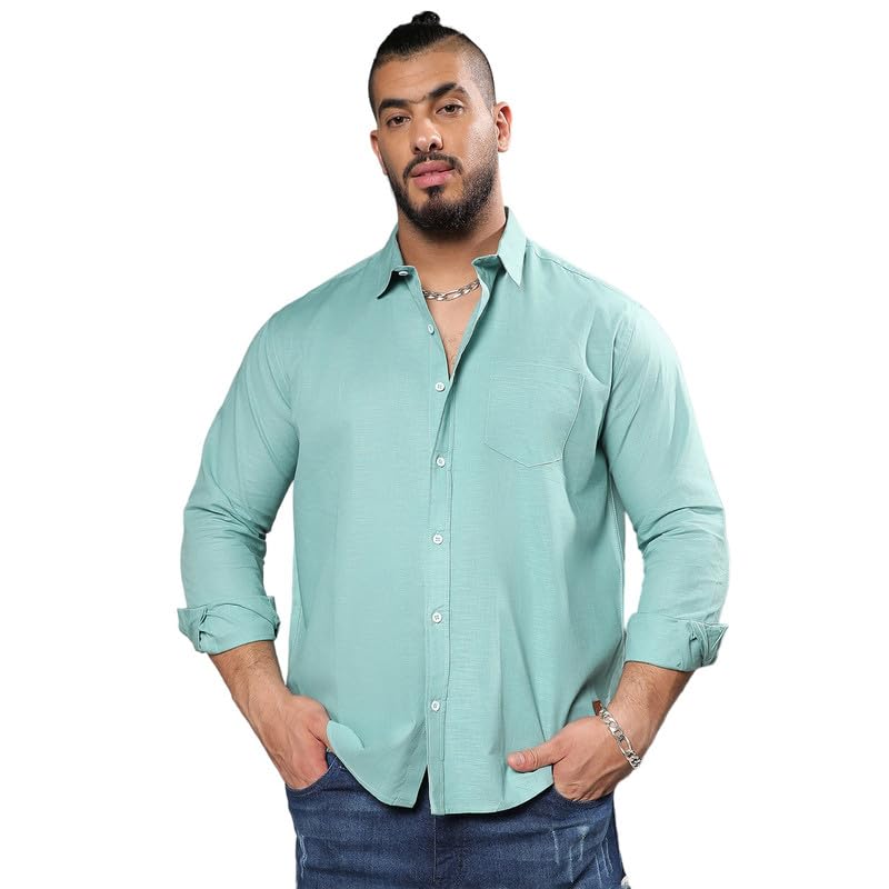 Image of Instafab Plus Men's Shirt for Casual Wear | Spread Collar | Long Sleeve | Button Closure | Plus-Size Fit | Cotton Shirt Crafted with Comfort Fit for Everyday Wear