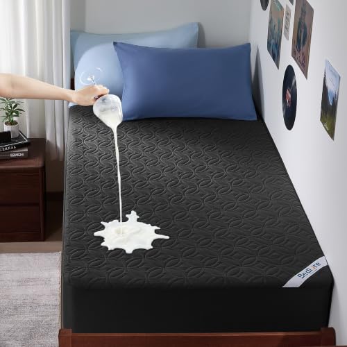 Image of BEDLORE Waterproof Mattress Protector, Twin XL Size Mattress Pad with Deep Pocket 6 inch-15 inch Depth, Soft Breathable Dirt-Proof Bed Mattress Cover for Bedroom, College Dorm (Black)