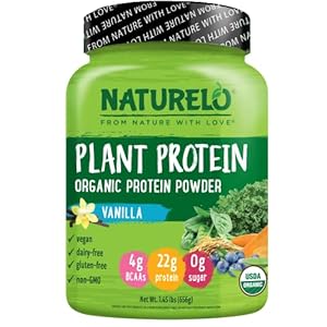 NATURELO Plant Protein Powder, Vanilla, 22g Protein – Non-GMO, Vegan, No Gluten, Dairy, or Soy – No Artificial Flavors, Synthetic Coloring, Preservatives, or Additives – 20 Servings