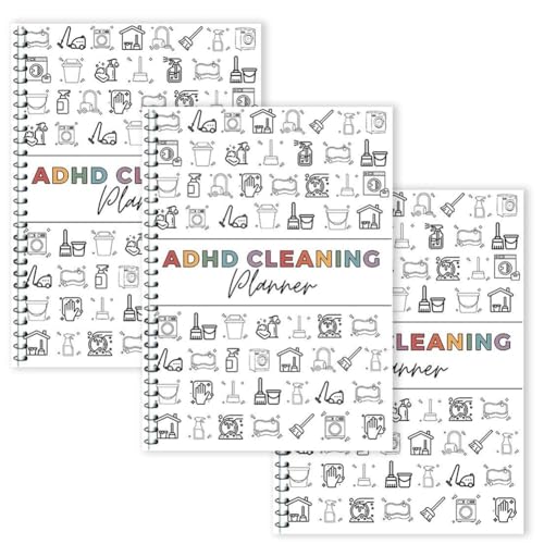 ADHD Cleaning Planner for Adults – Comprehensive Home Cleaning Schedule Book with Daily, Weekly & Monthly Checklists, Chore Organizer, Decluttering Routine Tracker, Housekeeping Planner Notebook(3pcs)