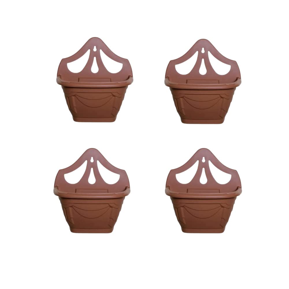 PHG Wall Flower Planters | Outdoor Plastic Planters | Balcony Garden Planters | Garden Wall Planters | Terracotta (Pack of 4)