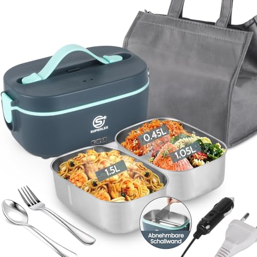 SUPERLEX Elektrische Lunchbox 1,5L Thermo Beheizbare Brotdose 5 in 1 mit...