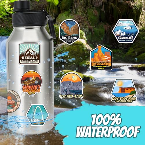 Image of 156 Pcs National Parks Sticker Pack, Outdoor Nature Camping Hiking Inspired Waterproof Vinyl Decals for Water Bottles Laptop Car, Mountains Travel Adventure Parks Stickers