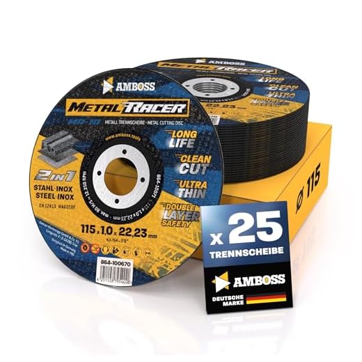 25x Metall-Trennscheibe Ø 115 x 1 x 22.23mm - Die Metalltrennscheibe Metal Racer by AMBOSS WERKZEUGE ist geeignet für Stahl & Edelstahl, Stahl/Inox Trennscheibe 115 passend für Winkelschleifer