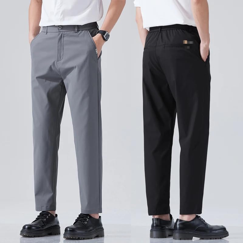 Spring Summer Thin Ice Silk Suit Pants Men's Business Straight Slim Ankle Length Casual Pants Male2