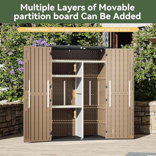 Image of Aoxun Outdoor Storage Shed, 64 Cu.Ft Vertical Storage Sheds Outdoor with Floor, Outdoor Waterproof Storage Cabinet for Garage Storage, Pool Storage (Brown)