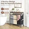 Hoctieon 3 Section Laundry Sorter Cart with Ironing Board, Laundry Hamper Basket with Shelf and Wheels, Heavy Duty Clothes Organizer, Large Clothes Separator with Removable Bags, Black+Gray+Beige