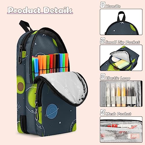 Image of ZAZYXTJ Standing Large Capacity Pencil Case 3 Compartment Pen Pouch Storage Canvas Makeup Bag for School Office Teen Girl Boy Men Women (Avocado)