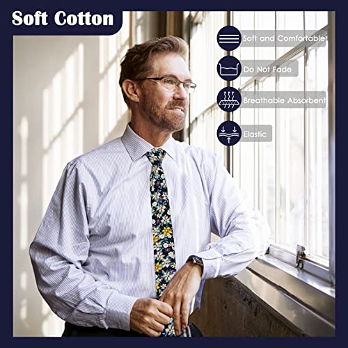 Image of Mantieqingway Men Skinny Tie Cotton Floral Necktie for Wedding Groomsmen Tie