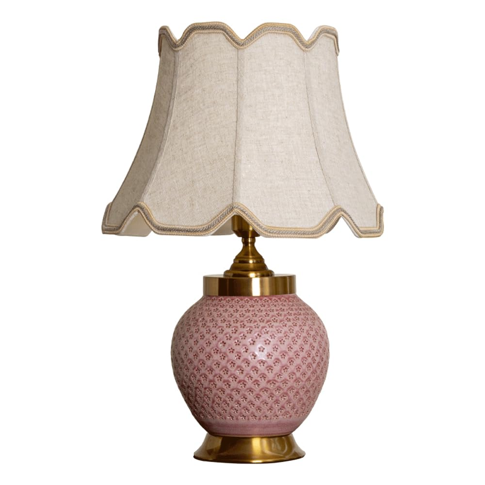 SANBDDLYY Traditional Country Table Lamp - 20.4 Inch Ceramic Handmade Fabric Shade for Living Room and Bedroom