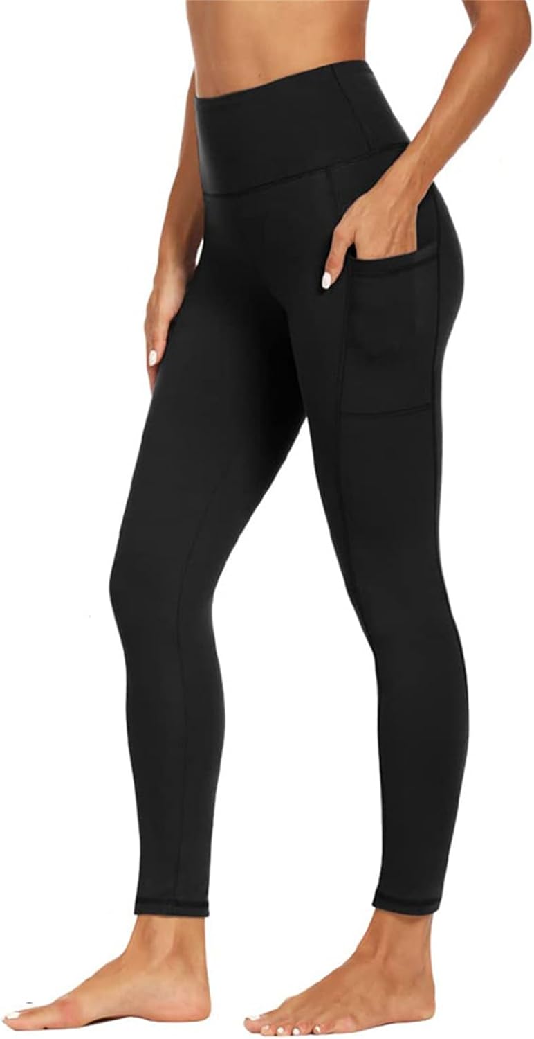 High-Waisted Yoga Pants for Women, Buttery Soft Tummy Control Leggings with Pockets, Stretchy Athletic Workout & Running Tights, Full-Length Capri (Black, L/XL)