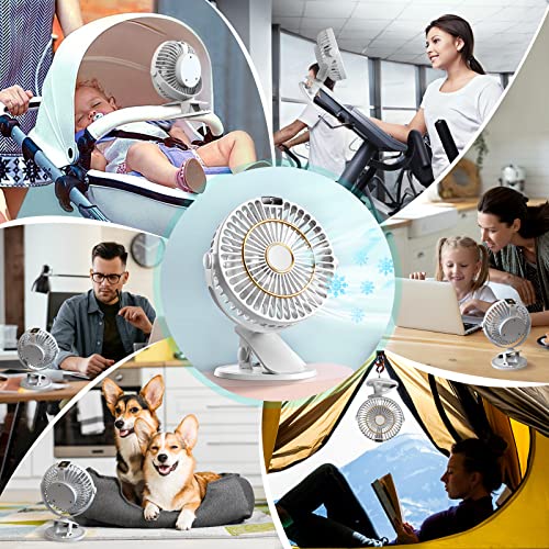 COZII Mini Ventilator, Clip Ventilator USB Ventilator Tischventilator Leise mit Akku, 5 Geschwindigkeiten 720° Drehung, 16cm Tragbarer Tischventilatoren für Zuhause, Büro, Outdoor, Reisen (Weiß) 6