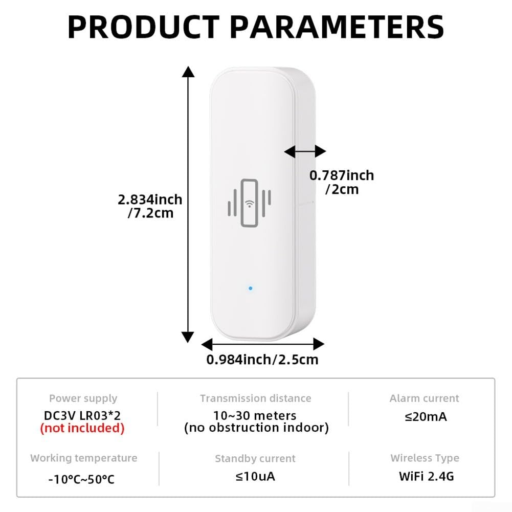 Sensore di vibrazione WiFi, mini rilevatore wireless di rottura del vetro per allarme e automazione domestica intelligente, nessun hub richiesto, compatibile con Tuya/per Smart Life APP (5 pezzi)