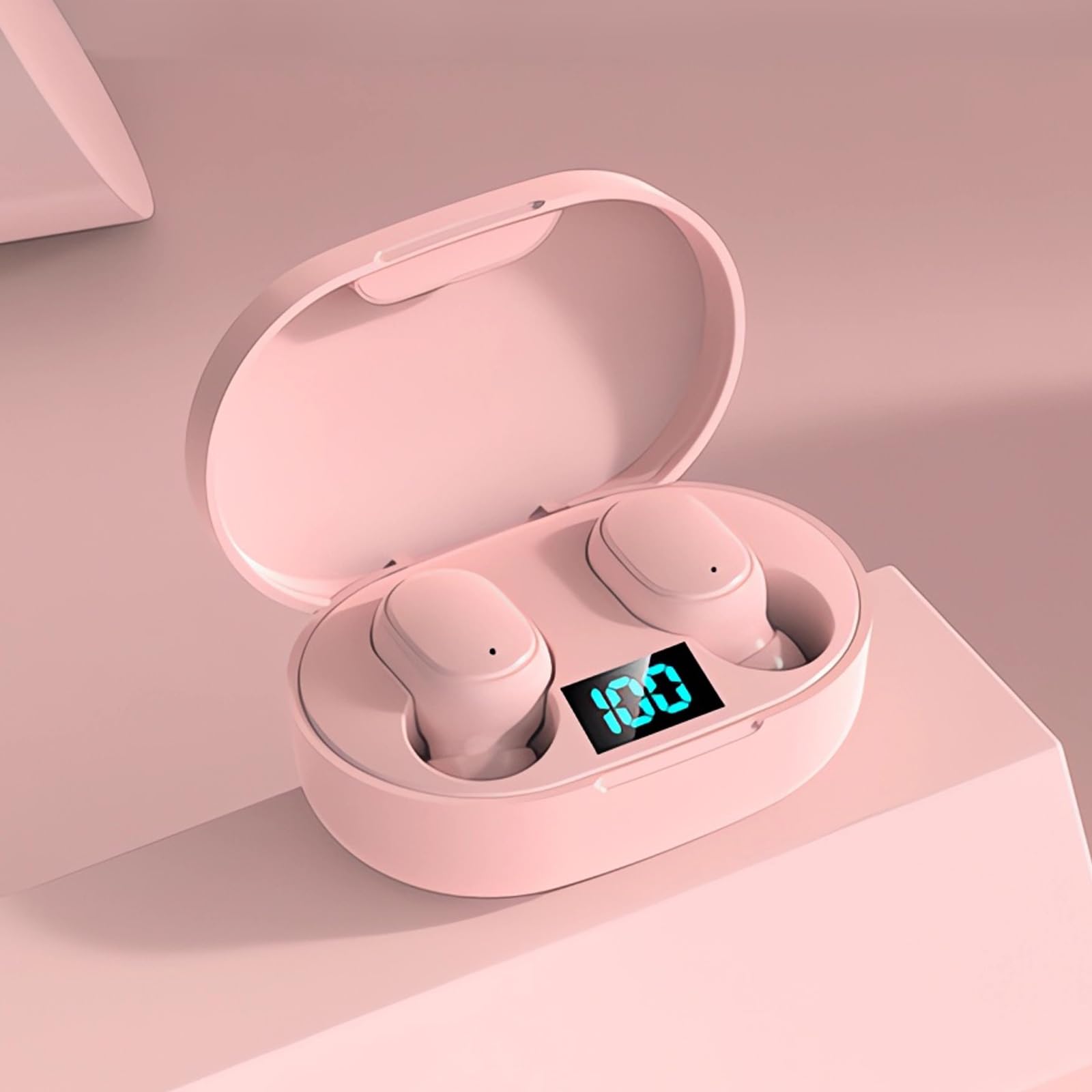 Wireless Earbuds Bluetooth Headphones 15 Hrs Playtime with LED Display Сһаrɡiпɡ Box Deep Bass Stereo Ear Buds with Mic Mini Size (Pink)