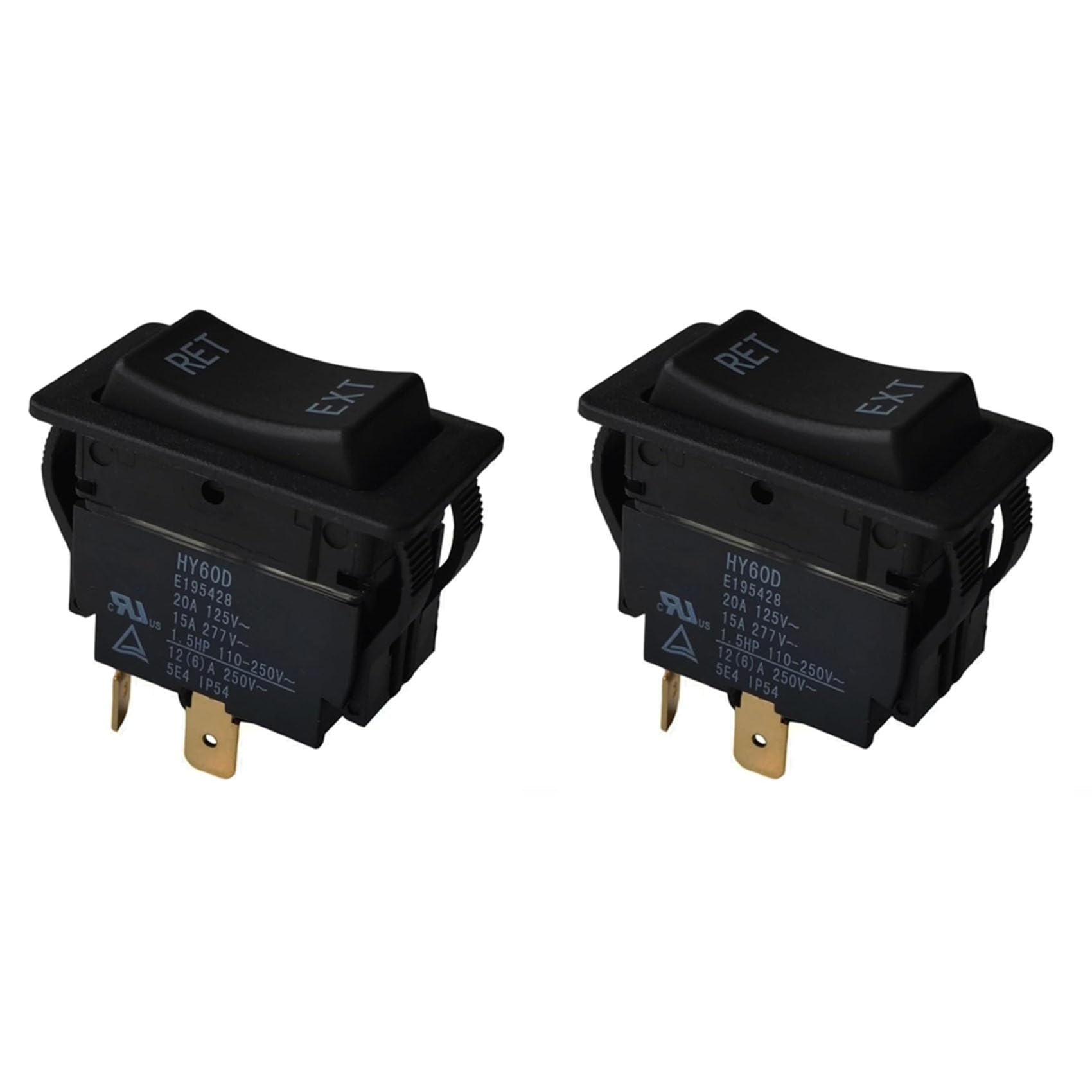 Jnchdghwa Black 2X Hy60d Rocker Switch,Automatic Reset Ret-Ext,Control Bi-Direction Reversing Of Motor 20A 125Vac 12(6) A 250Vac