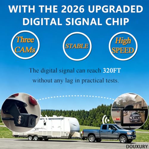 Image of Wireless Backup Camera for RV Truck Trailer Camper Bus 5th Wheel 3 Rear /Side View Cameras 1080P 4-Split 7 inch Screen with Adapter for Furrion Pre-Wired Night Vision IP69 Waterproof 170 Wide View Angle