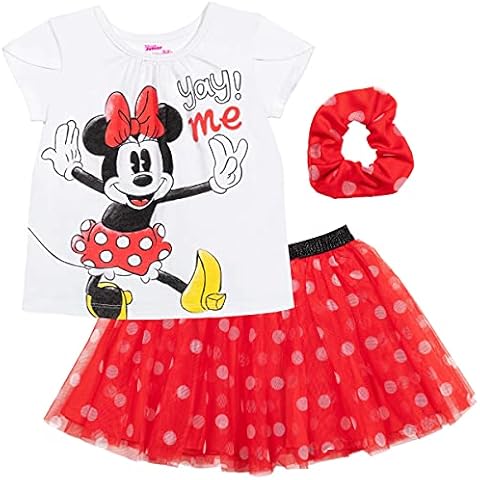 Disney Minnie Mouse Toddler Girls T-Shirt Tutu Skirt Scrunchy Set Red/White 5T Cover