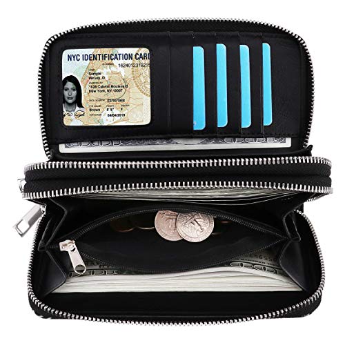 Image of XEYOU Double Zipper Long Clutch Wallet Cellphone Wallet for Women with Removable Wristlet Strap for Credit Card, Cash, Coin, Bill