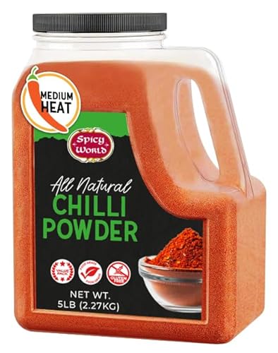 Red Chilli Powder 5 LB Bulk Jar - Medium Heat - All Natural from Ground Chilli, No Color, No Salt, 100% Natural by Spicy World