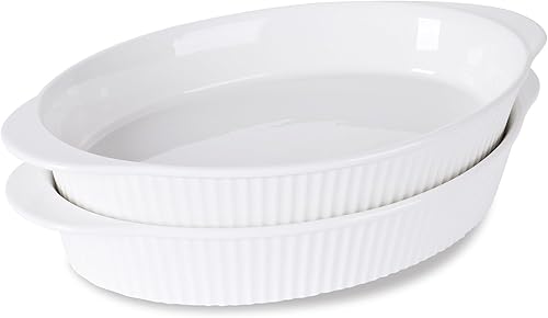 LEETOYI Juego de 2 bandejas ovaladas grandes de porcelana para gratinar de 9 x 13 pulgadas, juego de 2 platos para hornear para porciones,