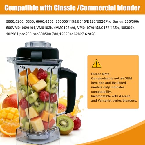 Image of Pure Realm 64oz Replacement Container for Vitamix blender pitcher,BPA-Free Mixing Cup with Stainless Steel Blade, Compatible with 5200, 5000, 6000, 6300, E310, A2300, VM0101 etc, Dishwasher Safe