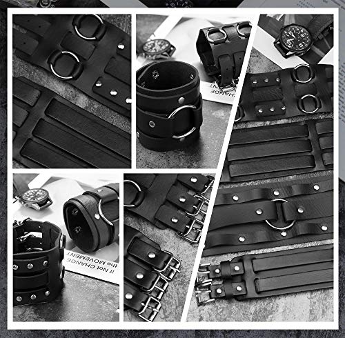 Cassieca 4 Pcs Wide Leather Wristband Cool Tribe Gauntlet Buckle Punk Rock Bracelets #TOP1